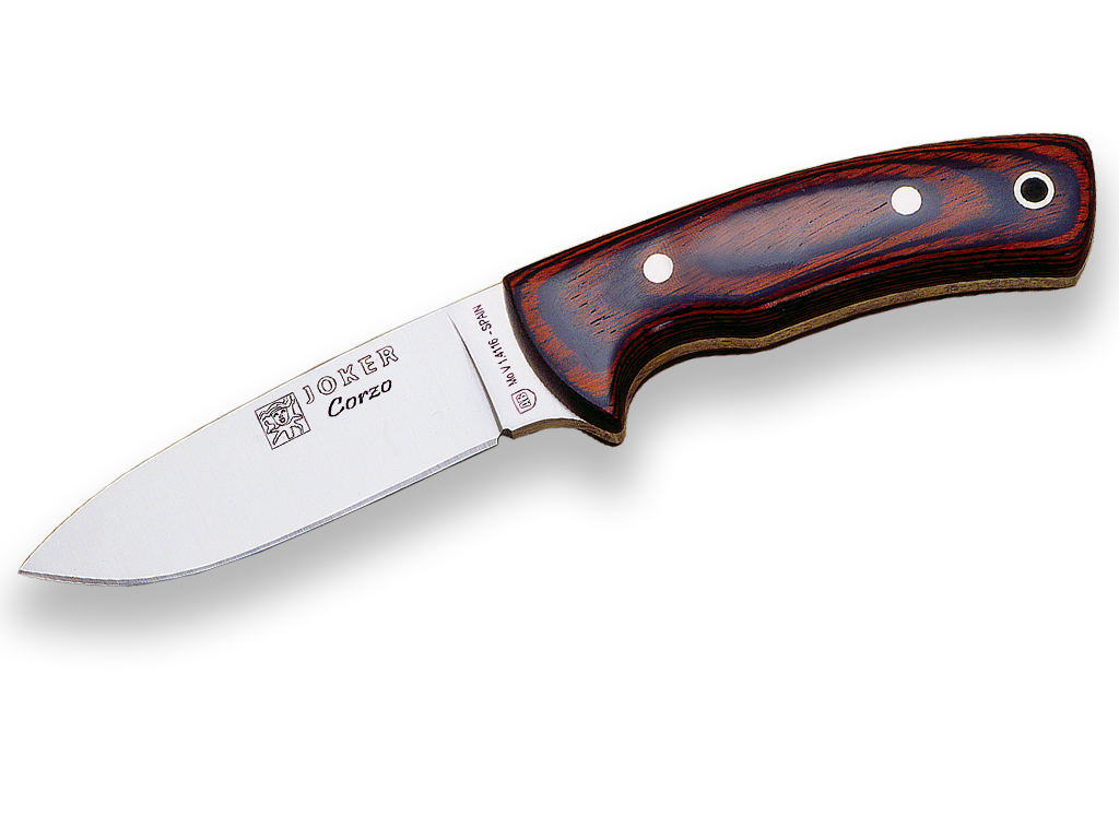 CUCHILLO BUSHCRAFT JOKER CORZO CON CACHAS DE MADERA ROJA PRENSADA Y HOJA DE 10 CM.