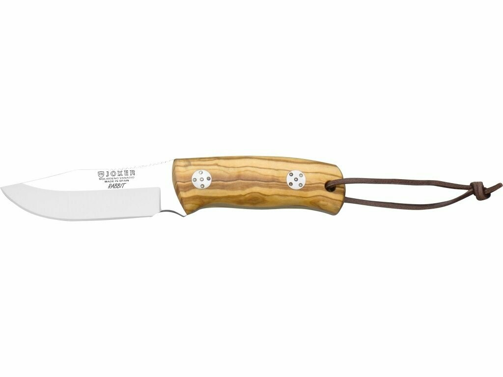 CUCHILLO BUSHCRAFT JOKER RABBIT CON CACHAS EN MADERA DE OLIVO Y HOJA INOX DE 8,5 CM.
