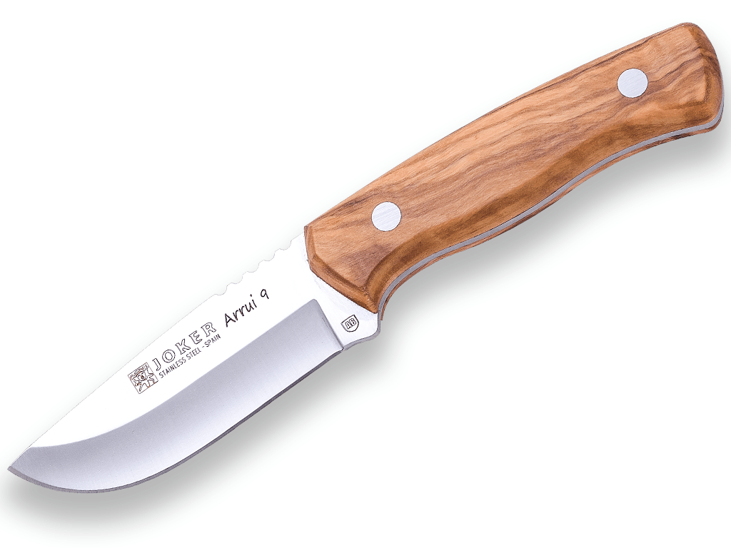 CUCHILLO BUSHCRAFT JOKER ARRUI 9 CM DE HOJA INOX 420 Y CACHAS MADERA DE OLIVO