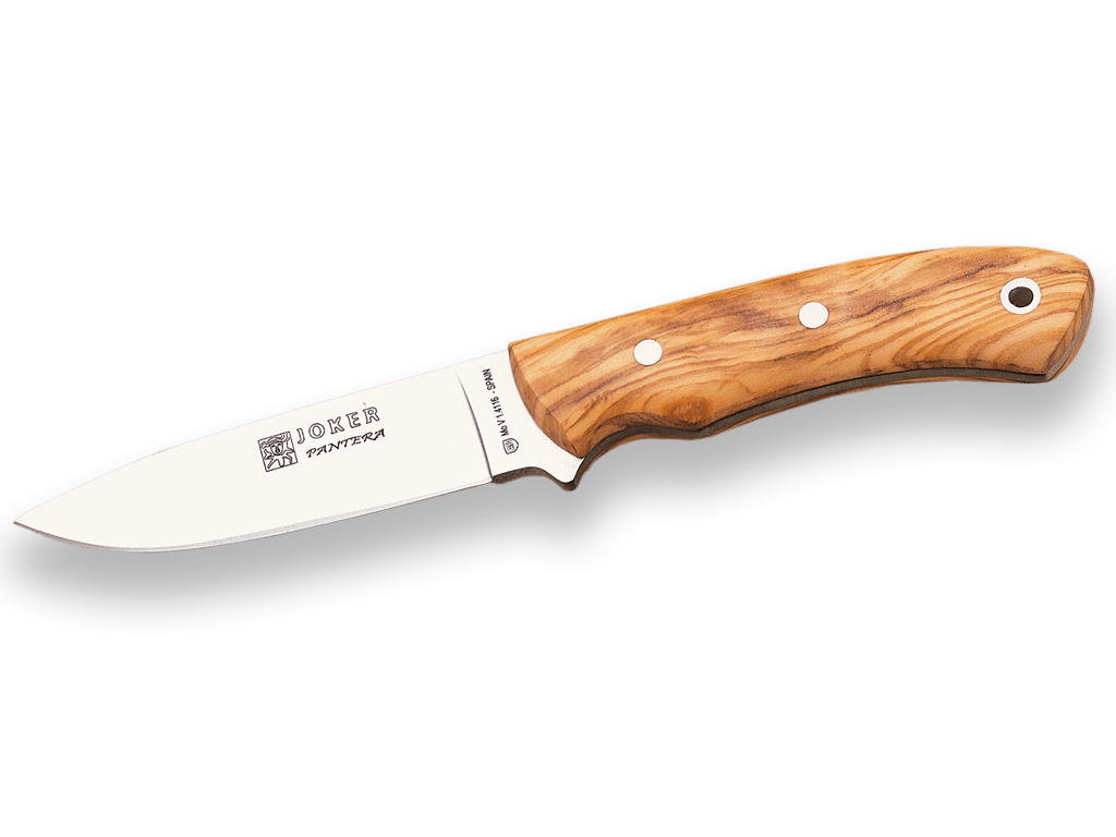 CUCHILLO BUSHCRAFT JOKER PANTERA CON CACHAS DE OLIVO Y HOJA DE 9,5 CM
