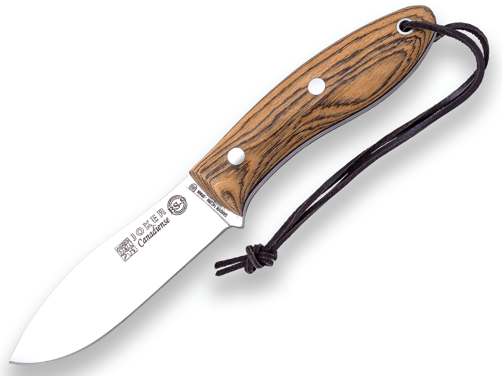 CUCHILLO BUSHCRAFT Y CAZA JOKER BS9 CANADIENSE. ACERO SANDVIK 14C28N, MANGO BOCOTE, HOJA 10,5 CM. FUNDA VAQUETILLA CON FERROCERIO.