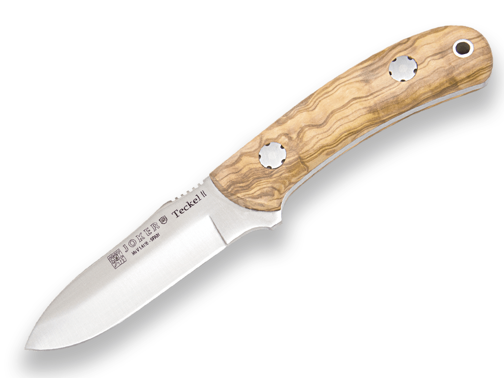 CUCHILLO BUSHCRAFT JOKER TECKEL II ENTERIZO CON CACHAS EN MADERA DE OLIVO Y HOJA INOX DE 9 CM