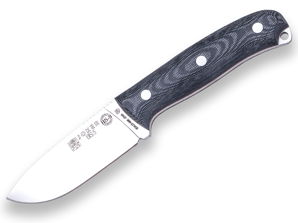 CUCHILLO BUSHCRAFT Y SUPERVIVENCIA JOKER BS9 URSUS. ACERO BÖHLER N695, MANGO CANVAS MICARTA, HOJA 10 CM. FUNDA VAQUETILLA INCLUIDA.