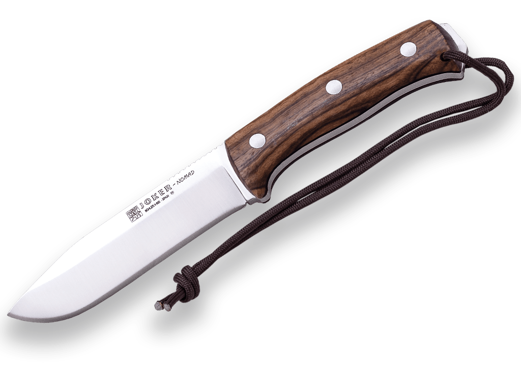 CUCHILLO BUSHCRAFT Y SUPERVIVENCIA JOKER NOMAD MANGO DE NOGAL.