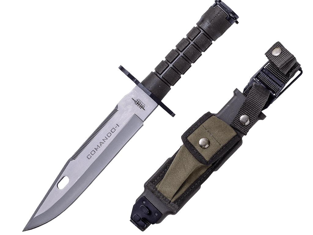 CUCHILLO DE COMBATE JKR COMMANDO-I. MANGO DE ABS, HOJA DE 20 CM Y ACERO INOX. FUNDA DE NYLON-PVC.