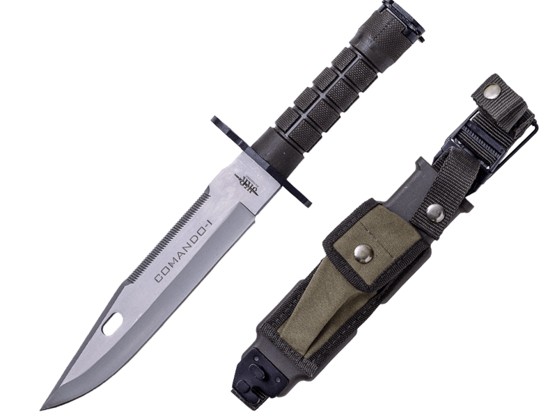 CUCHILLO DE COMBATE JKR COMMANDO-I. MANGO DE ABS, HOJA DE 20 CM Y ACERO INOX. FUNDA DE NYLON-PVC.