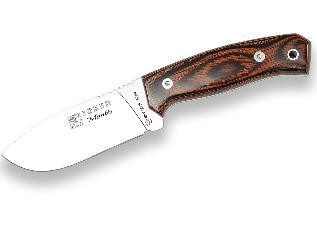 CUCHILLO DE MONTE CON HOJA DE 10,5 CM Y CACHAS DE MADERA ROJA