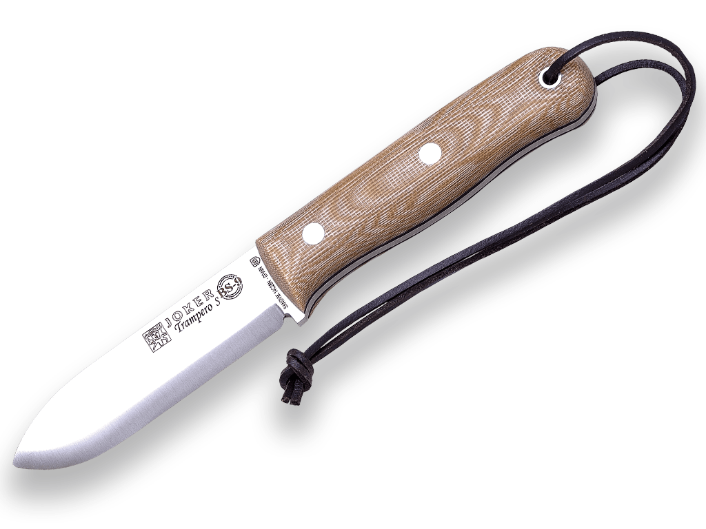 CUCHILLO BUSHCRAFT Y SUPERVIVENCIA JOKER TRAMPERO SCANDI EN MICARTA BEIGE.