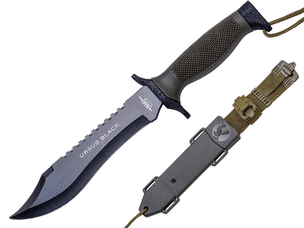 CUCHILLO DE COMBATE JKR URSUS BLACK. MANGO DE ABS, HOJA DE 18 CM Y ACERO INOX. FUNDA DE NYLON-PVC.