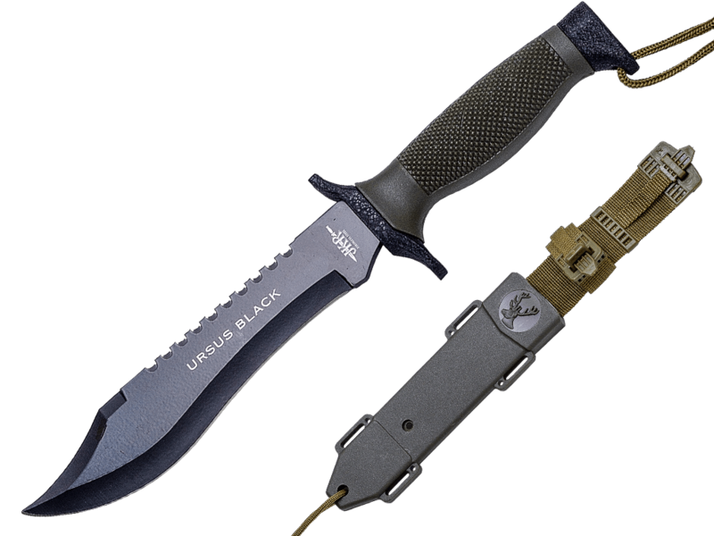 CUCHILLO DE COMBATE JKR URSUS BLACK. MANGO DE ABS, HOJA DE 18 CM Y ACERO INOX. FUNDA DE NYLON-PVC.