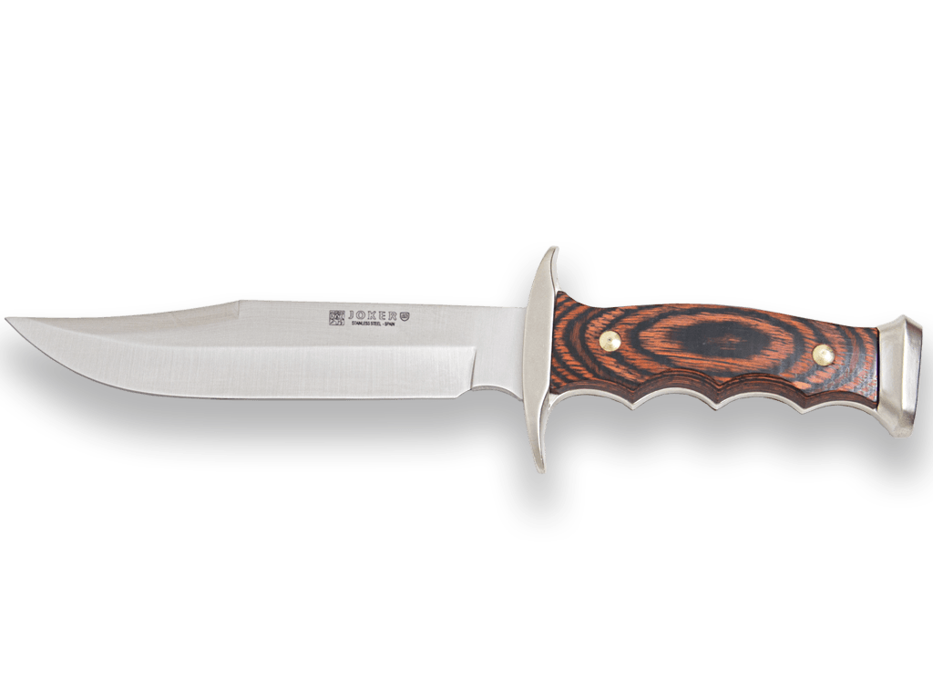 CUCHILLO DE MONTE CON VIROLA ZAMAK CACHAS DE MADERA ROJA Y HOJA DE 17 CM.
