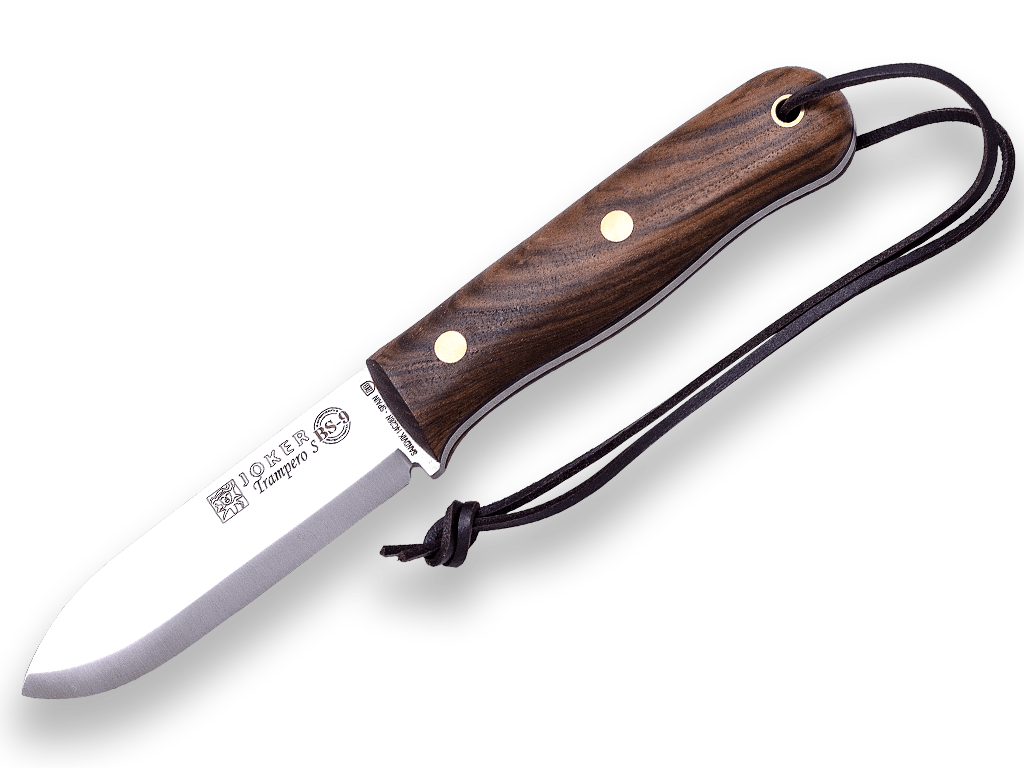 CUCHILLO BUSHCRAFT Y SUPERVIVENCIA JOKER TRAMPERO SCANDI EN NOGAL.