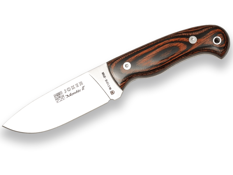 CUCHILLO DE MONTE CON CACHAS DE MADERA ROJA Y HOJA DE 11 CM.