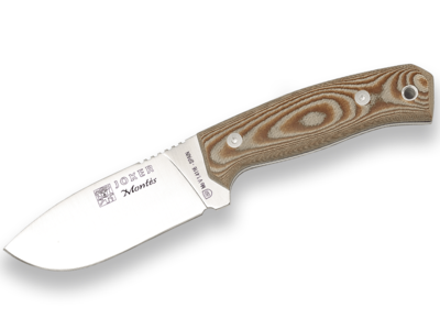 CUCHILLO DE MONTE CON CACHAS DE MICARTA MARRÓN Y HOJA DE 10,5 CM.