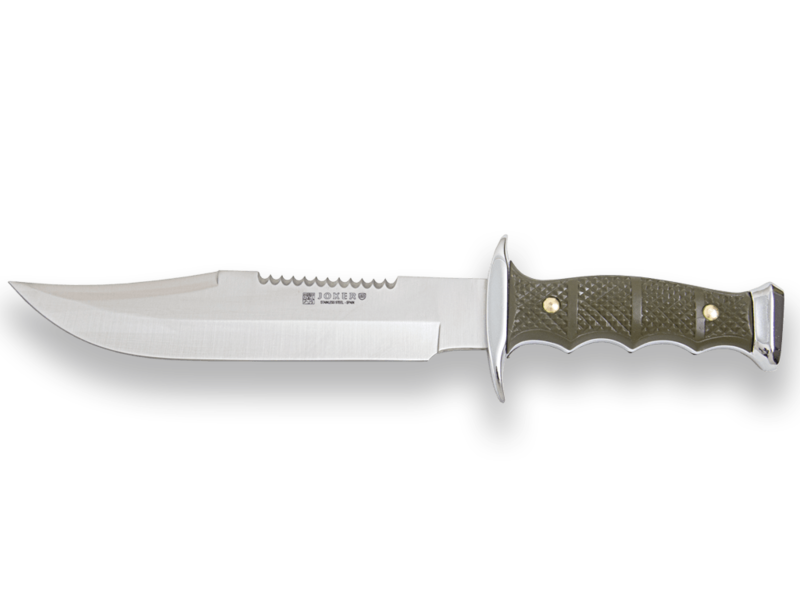 CUCHILLO DE MONTE CON CACHAS DE ZAMAK-ABS Y HOJA DE 21 CM. FUNDA DE CAMUFLAJE