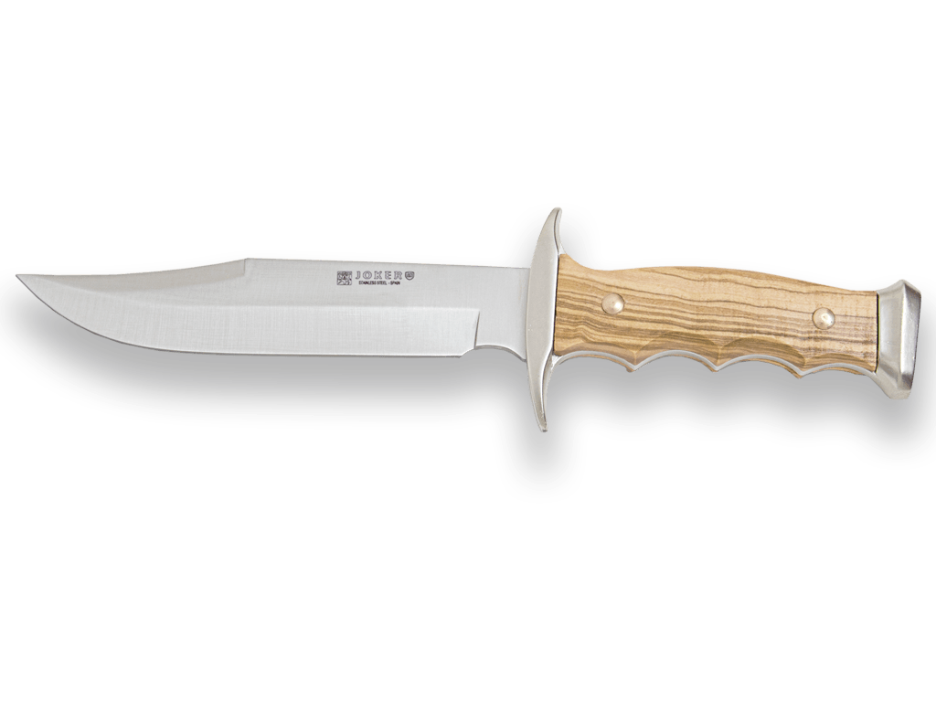 CUCHILLO DE MONTE CON VIROLA ZAMAK CACHAS DE OLIVO Y HOJA DE 17 CM.