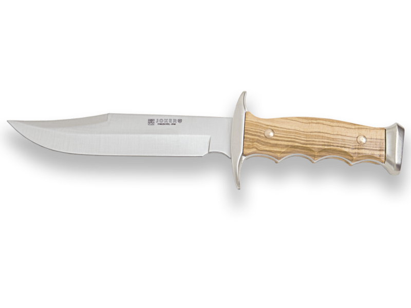 CUCHILLO DE MONTE CON VIROLA ZAMAK CACHAS DE OLIVO Y HOJA DE 17 CM.