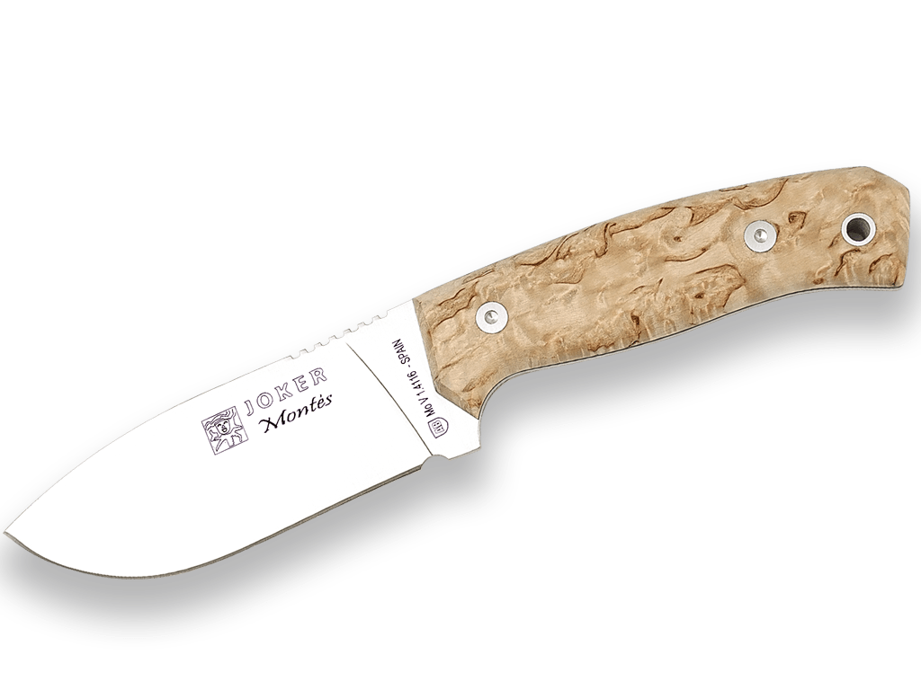 CUCHILLO DE MONTE ENTERIZO CON CACHAS DE ABEDUL RIZADO Y HOJA DE 10,5 CM