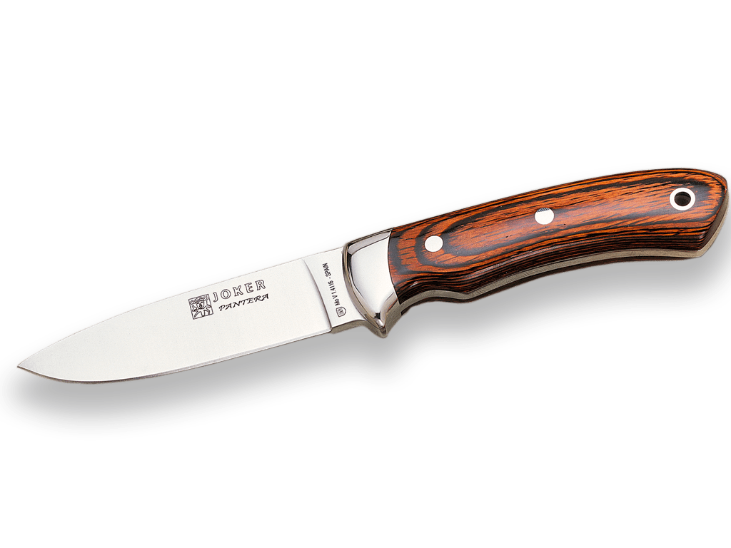 CUCHILLO DE MONTE ENTERIZO CON MANGO DE MADERA ROJA Y HOJA DE 9,5 CM.