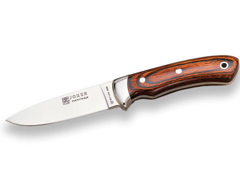CUCHILLO DE MONTE ENTERIZO CON MANGO DE MADERA ROJA Y HOJA DE 9,5 CM.