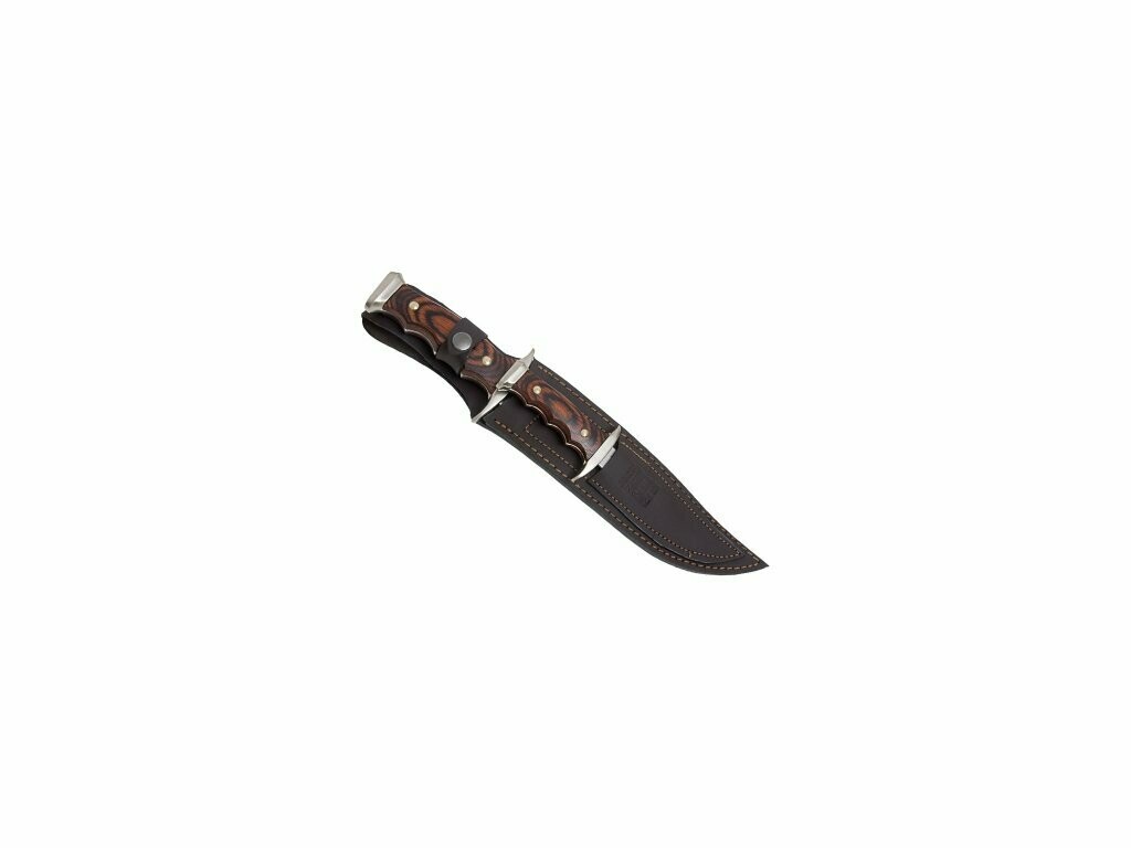 CUCHILLO CANGURO CON PUÑO ZAMAK-ABS HOJAS INOX DE 21CM Y 11CM Y FUNDA CUERO