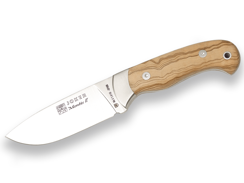 CUCHILLO DE MONTE ENTERIZO CON CACHAS DE OLIVO Y HOJA DE 10,5 CM.