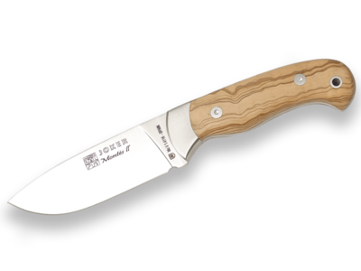 CUCHILLO DE MONTE ENTERIZO CON CACHAS DE OLIVO Y HOJA DE 10,5 CM.