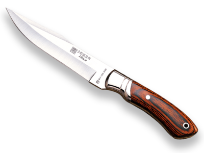 CUCHILLO DE CAZA JOKER IBICE, MANGO MADERA ROJA Y HOJA DE 15 CM ACERO INOX. FUNDA DE CUERO.