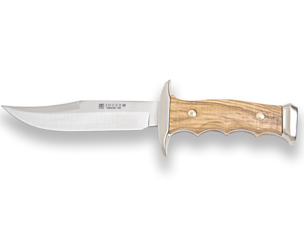 CUCHILLO DE MONTE CON VIROLA ZAMAK CACHAS DE OLIVO Y HOJA DE 11 CM.
