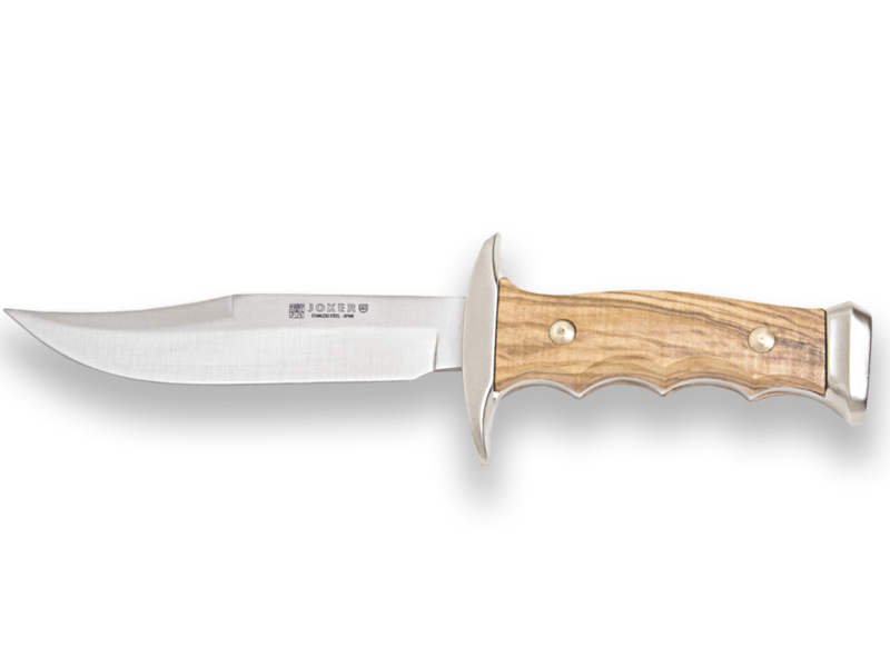 CUCHILLO DE MONTE CON VIROLA ZAMAK CACHAS DE OLIVO Y HOJA DE 11 CM.