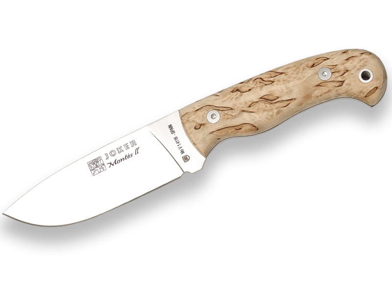 CUCHILLO DE MONTE ENTERIZO CON CACHAS DE ABEDUL RIZADO Y HOJA DE 11 CM