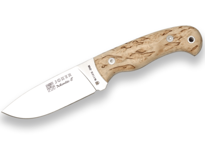 CUCHILLO DE MONTE ENTERIZO CON CACHAS DE ABEDUL RIZADO Y HOJA DE 11 CM