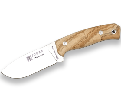 CUCHILLO DE MONTE ENTERIZO CON CACHAS EN MADERA DE OLIVO Y HOJA INOX DE 10,5 CM