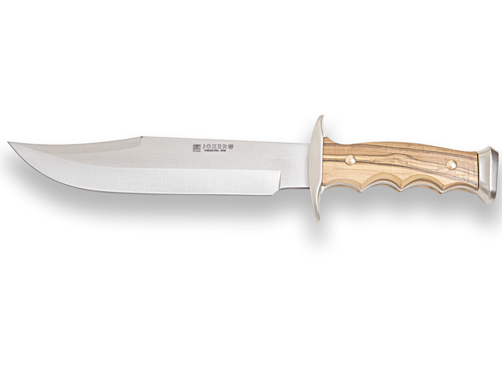 CUCHILLO DE MONTE CON VIROLA ZAMAK CACHAS DE OLIVO Y HOJA DE 21 CM.