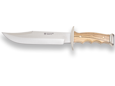 CUCHILLO DE MONTE CON VIROLA ZAMAK CACHAS DE OLIVO Y HOJA DE 21 CM.