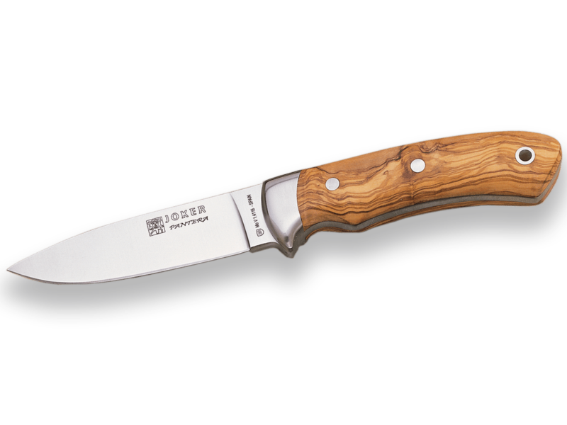 CUCHILLO DE MONTE ENTERIZO CON CACHAS EN MADERA DE OLIVO Y HOJA DE 12 CM.