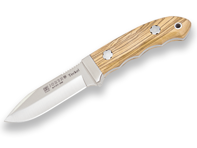 CUCHILLO DE MONTE ENTERIZO CON VIROLA CACHAS MADERA DE OLIVO Y HOJA DE 9.5 CM