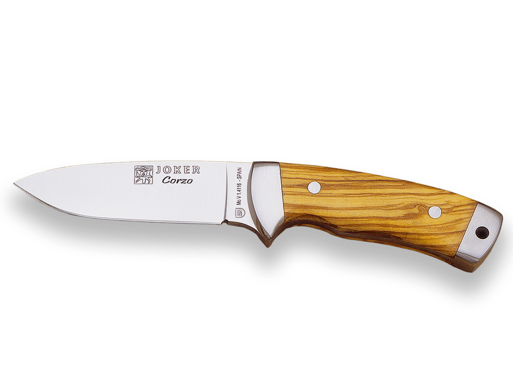 CUCHILLO MONTERO CON DOBLE VIROLA CACHAS DE OLIVO Y HOJA DE 10 CM.