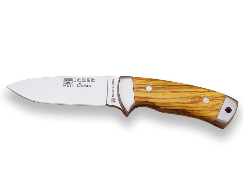 CUCHILLO MONTERO CON DOBLE VIROLA CACHAS DE OLIVO Y HOJA DE 10 CM.
