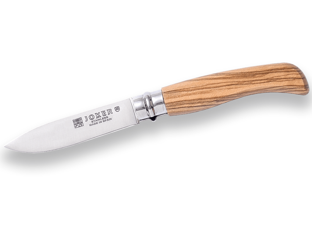 NAVAJA CON PUÑO DE BUBINGA VIROLA GIRATORIA DE SEGURIDAD Y HOJA DE 8 CM.