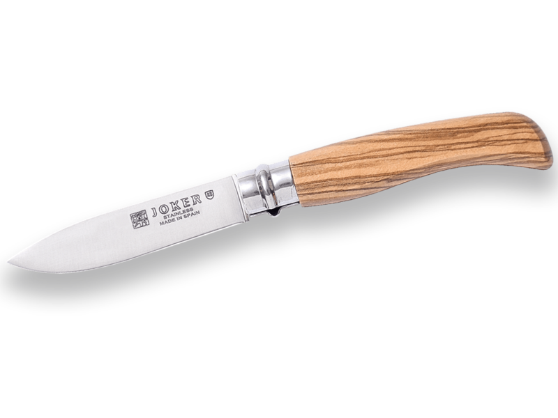 NAVAJA CON PUÑO DE BUBINGA VIROLA GIRATORIA DE SEGURIDAD Y HOJA DE 8 CM.