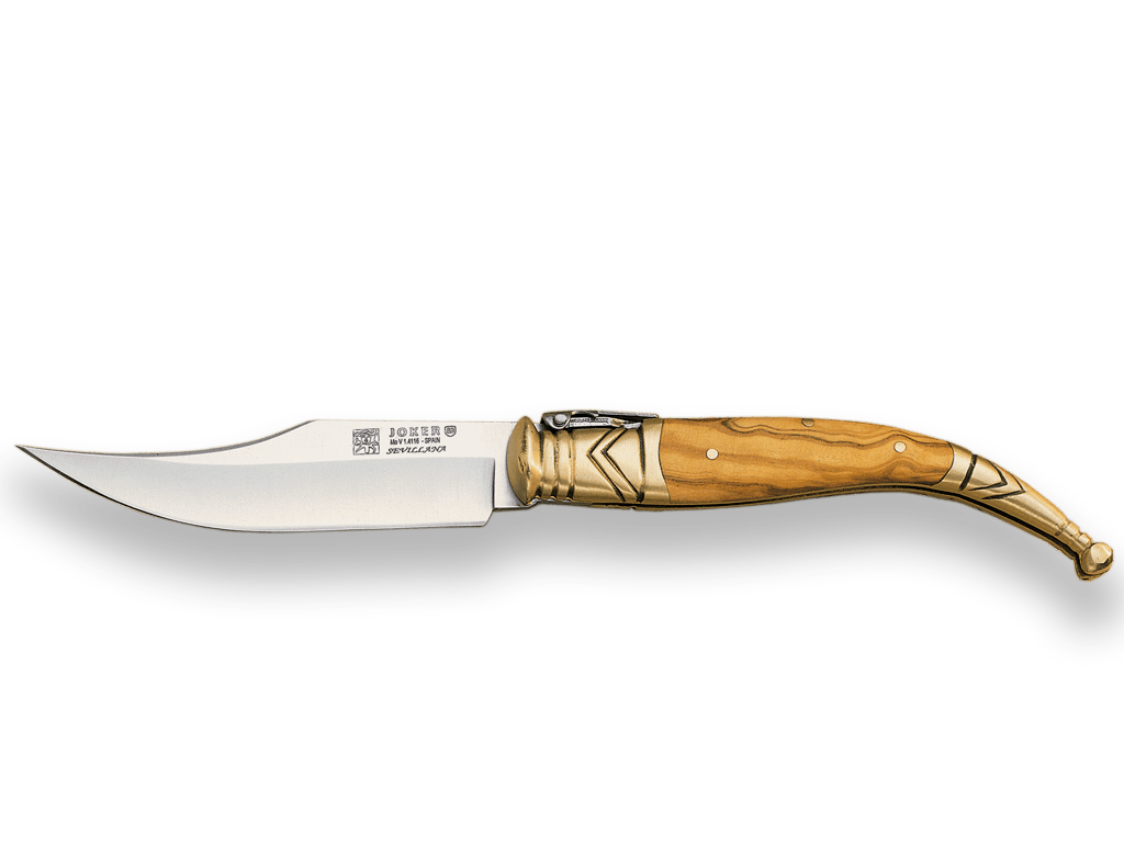 NAVAJA CLÁSICA SEVILLANA CON VIROLA DE LATÓN PUÑO MADERA DE OLIVO Y HOJA 11 CM.