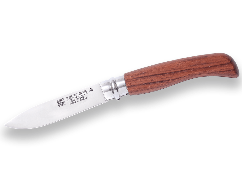 NAVAJA CON PUÑO DE BUBINGA VIROLA GIRATORIA Y DE SEGURIDAD Y HOJA DE 8 CM