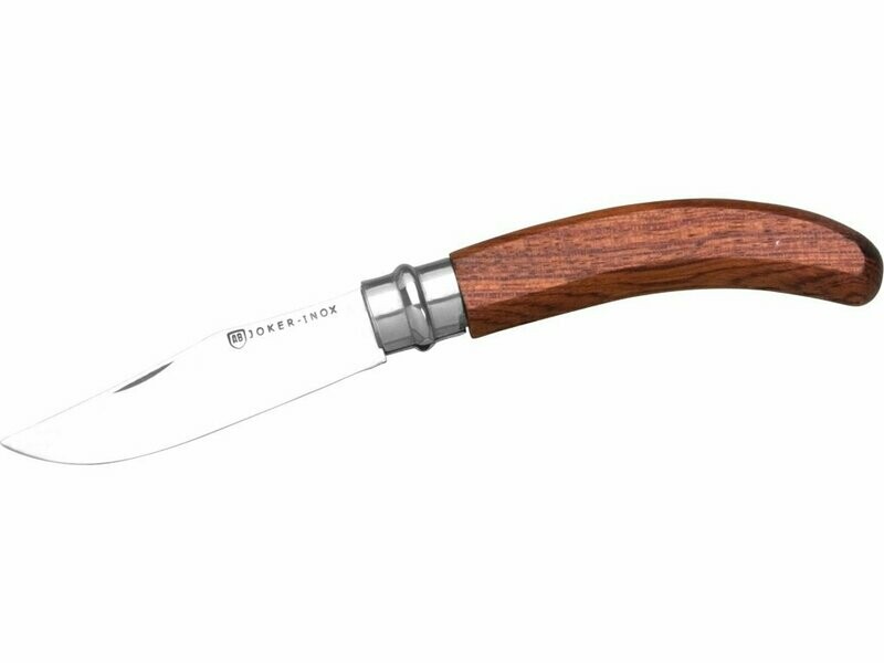 NAVAJA CON PUÑO DE BUBINGA VIROLA GIRATORIA DE SEGURIDAD Y HOJA DE 8 CM.