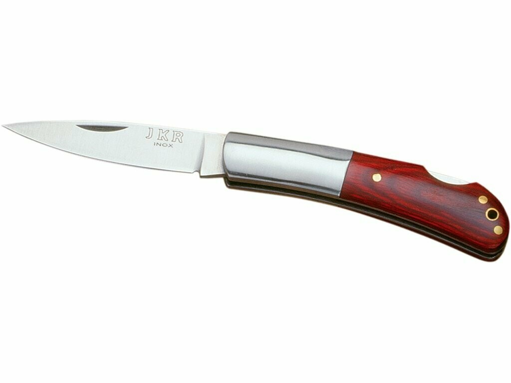 NAVAJA DE BOLSILLO CON VIROLA INOX PUÑO DE STAMINA ROJA Y HOJA DE 7 CM.