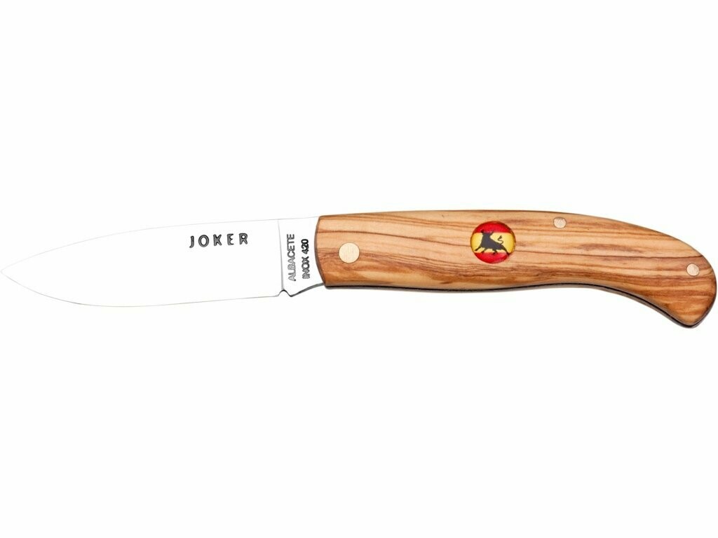 NAVAJA DE BOLSILLO CACHAS DE OLIVO BANDERA ESPAÑA Y HOJA INOX DE 7 CM.