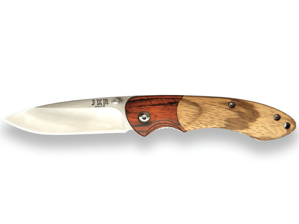 NAVAJA DEPORTIVA JKR CON CACHAS EN MADERA Y HOJA INOX DE 7,5 CM.