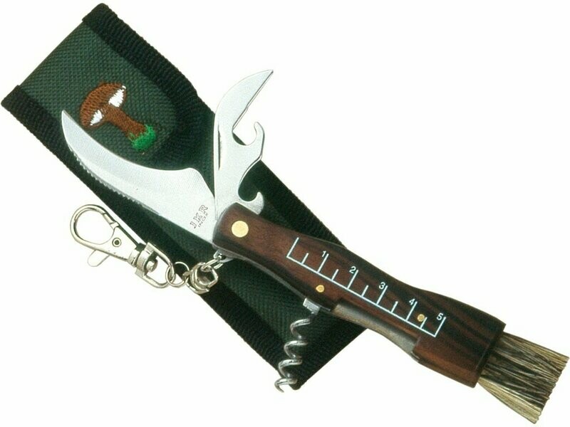NAVAJA PARA SETAS PUÑO MADERA CON SACACORCHOS HOJA DE 5,5 CM CON FUNDA NYLON