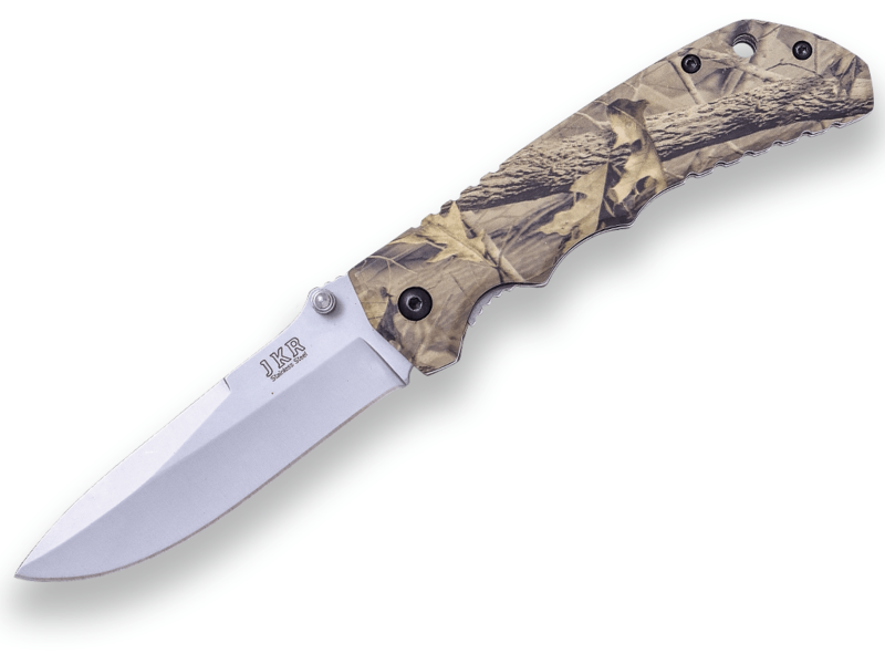 NAVAJA DEPORTIVA JKR CON APERTURA MANUAL, HOJA 8,5 CM Y PUÑO DE ALUMINIO - CAMUFLAJE. CON CLIP.
