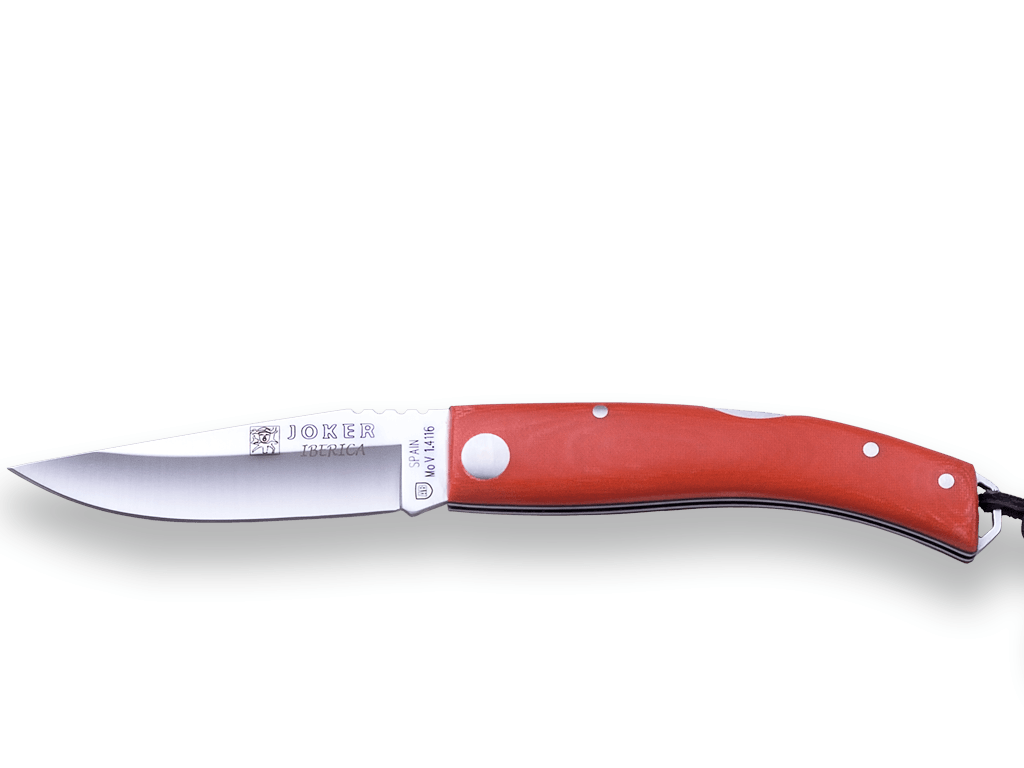 NAVAJA DEPORTIVA JOKER IBÉRICA ,CON BLOQUEO, CACHAS EN MICARTA NARANJA, ACERO INOX MOVA 1.4116 Y HOJA DE 7,5 CM.